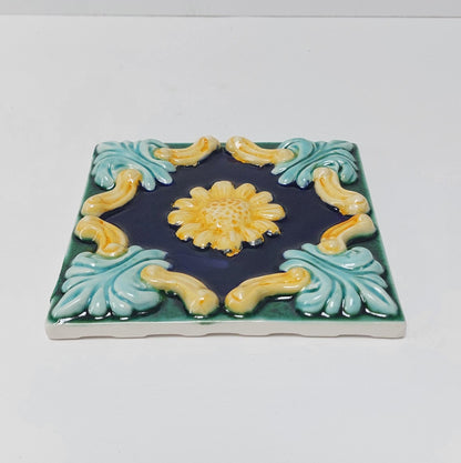 Hand-Painted Portuguese Ceramic Tile, Floral Wall Decor (5.51"x5.51")