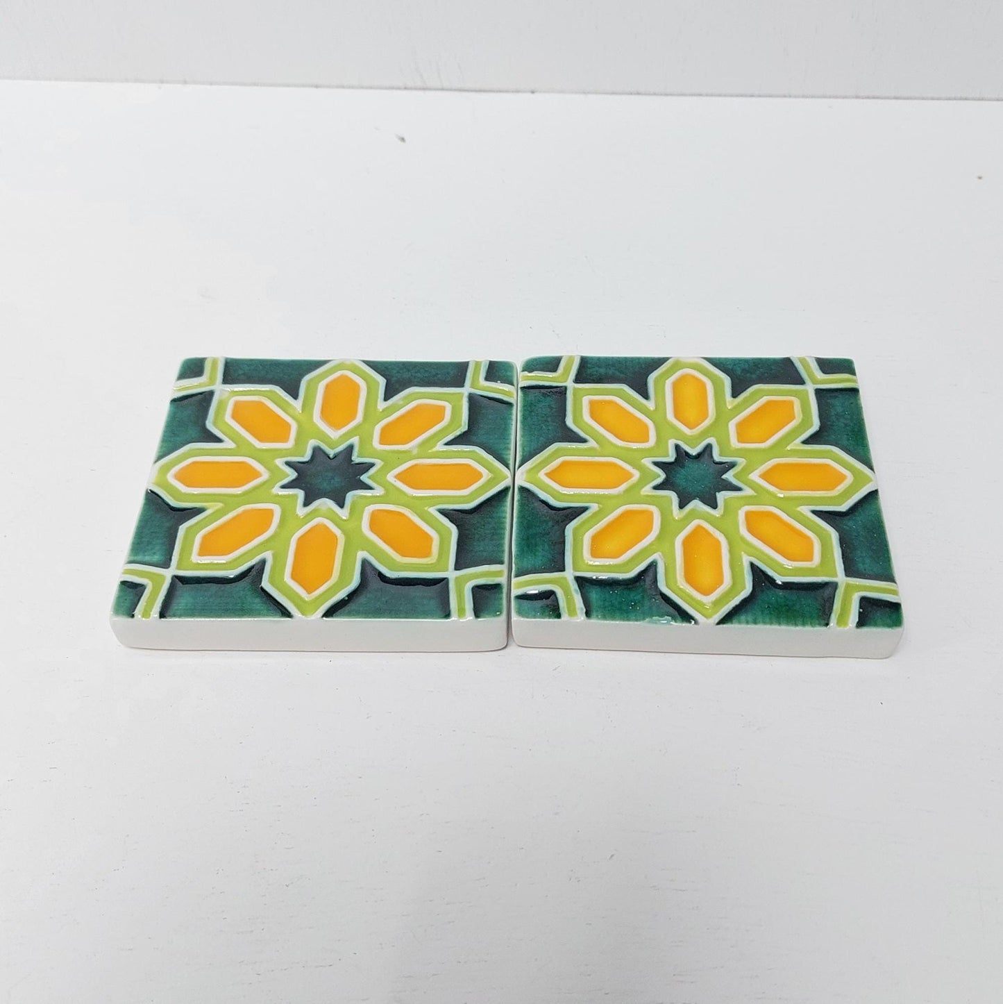 Hand-Painted Portuguese Ceramic Tiles, Wall Decor Art (Set of 2)