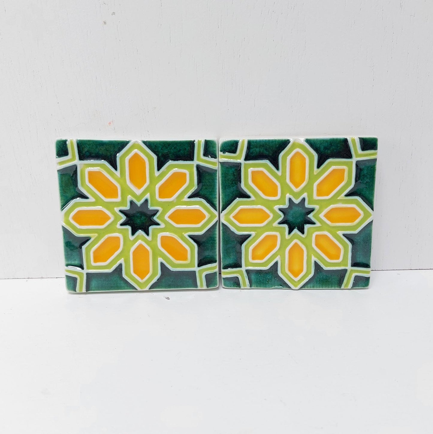 Hand-Painted Portuguese Ceramic Tiles, Wall Decor Art (Set of 2)