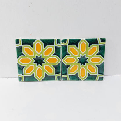 Hand-Painted Portuguese Ceramic Tiles, Wall Decor Art (Set of 2)