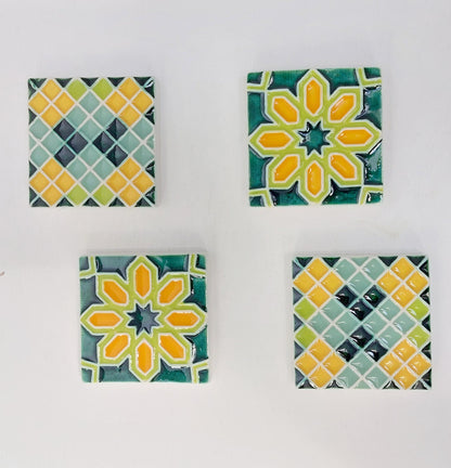 Hand-Painted Portuguese Ceramic Tile Wall Art, Set of 4