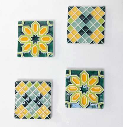 Hand-Painted Portuguese Ceramic Tile Wall Art, Set of 4