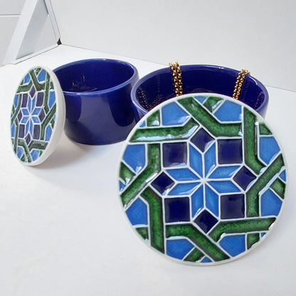 Handmade Ceramic Jewelry Box Set, Portuguese Tile Design