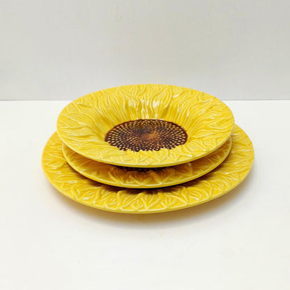 Portuguese Ceramic Sunflower Dinnerware Set, Hand-Painted Plates for 6