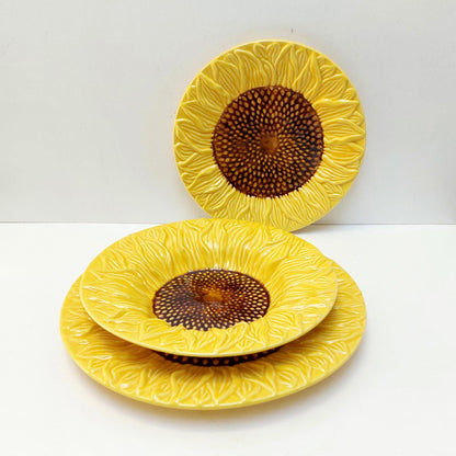 Portuguese Ceramic Sunflower Dinnerware Set, Hand-Painted Plates for 6