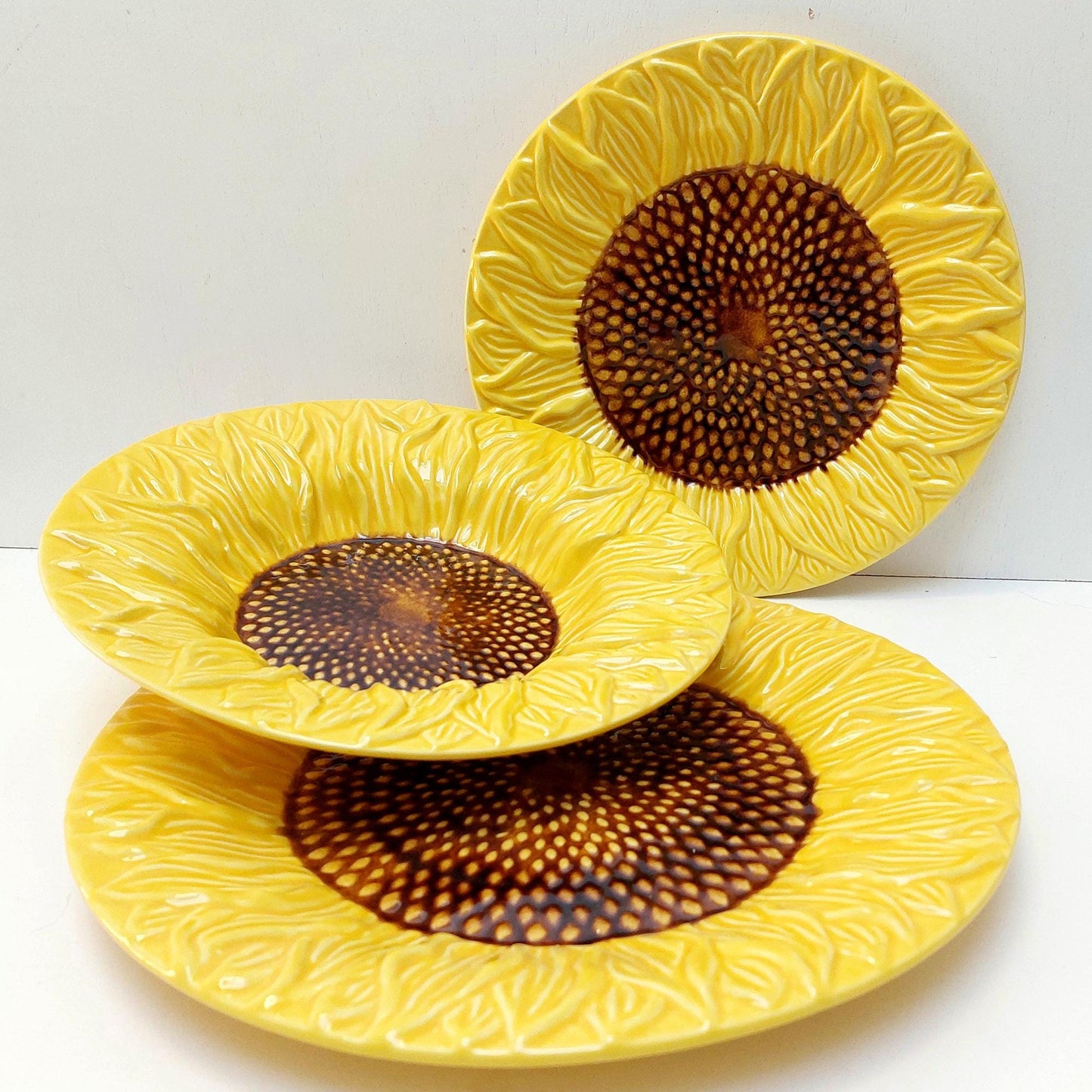 Portuguese Ceramic Sunflower Dinnerware Set, Hand-Painted Plates for 6
