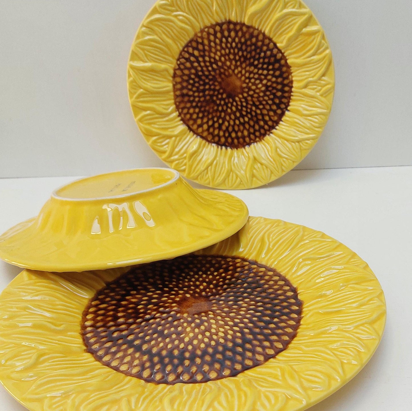 Portuguese Ceramic Sunflower Dinnerware Set, Hand-Painted Plates for 6