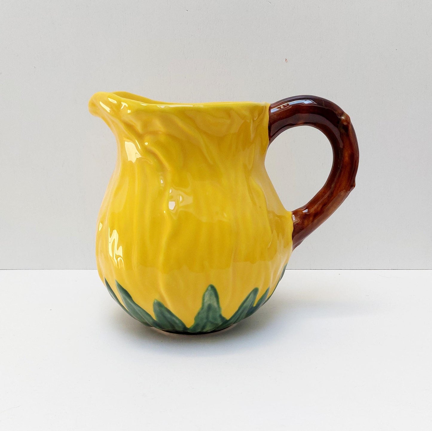 Hand-Painted Portuguese Ceramic Jug Vase, Floral Design
