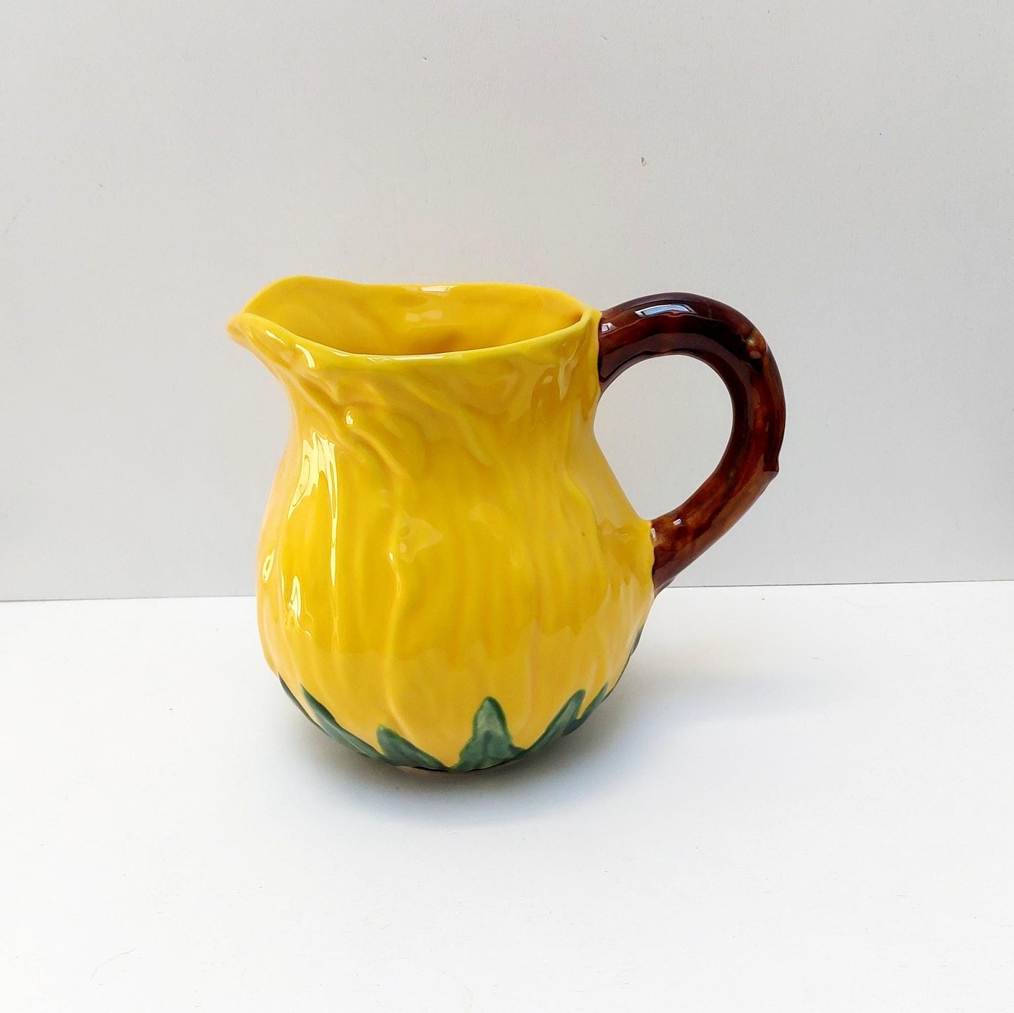 Hand-Painted Portuguese Ceramic Jug Vase, Floral Design