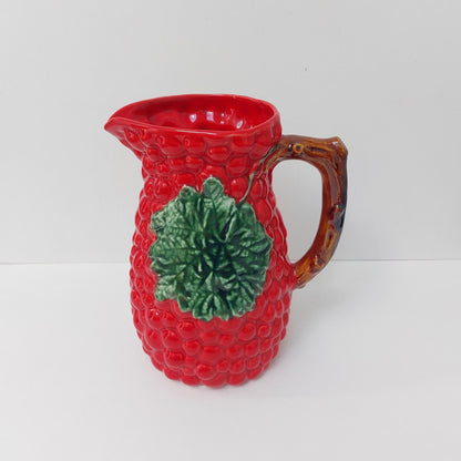 Hand-Painted Portuguese Ceramic Jug, Red Raspberry Design