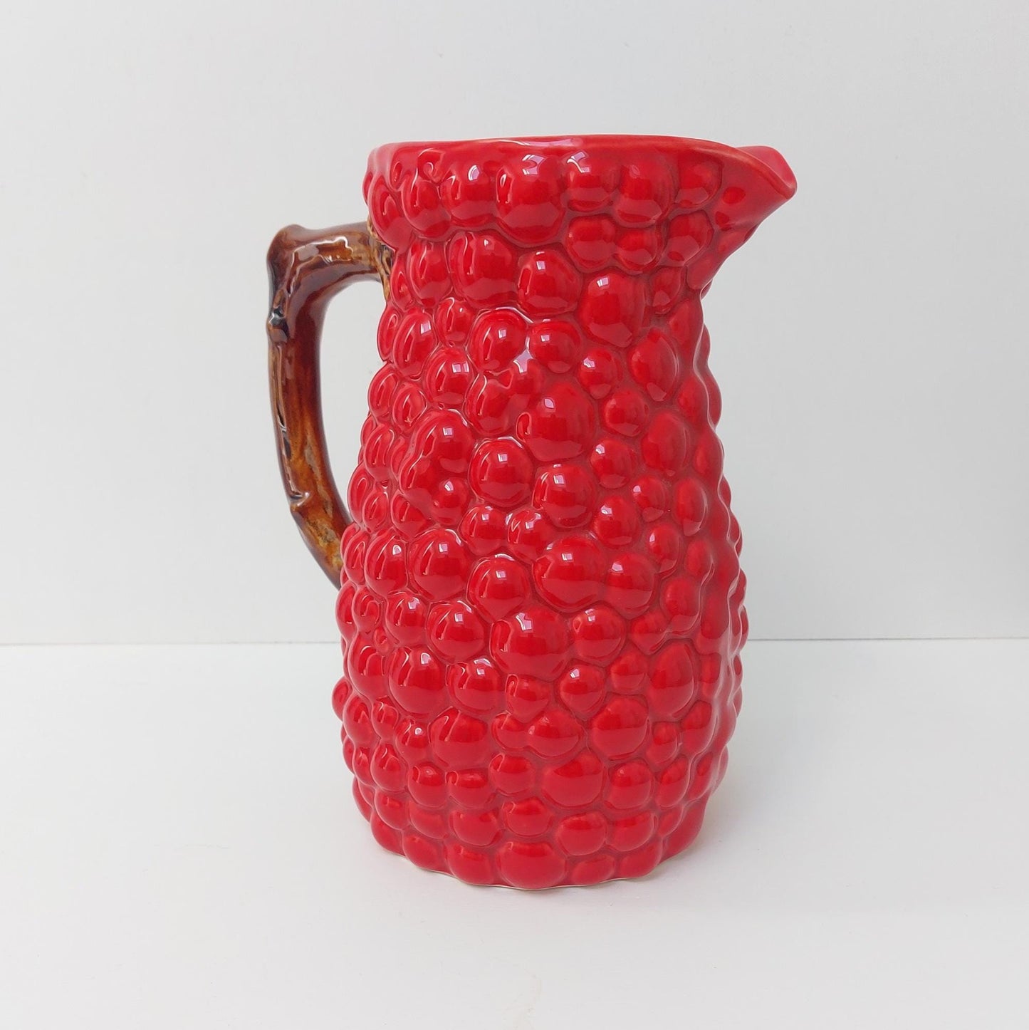 Hand-Painted Portuguese Ceramic Jug, Red Raspberry Design