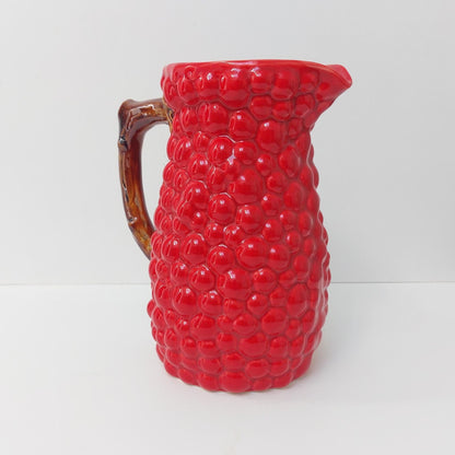 Hand-Painted Portuguese Ceramic Jug, Red Raspberry Design