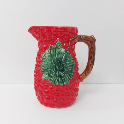 Hand-Painted Portuguese Ceramic Jug, Red Raspberry Design