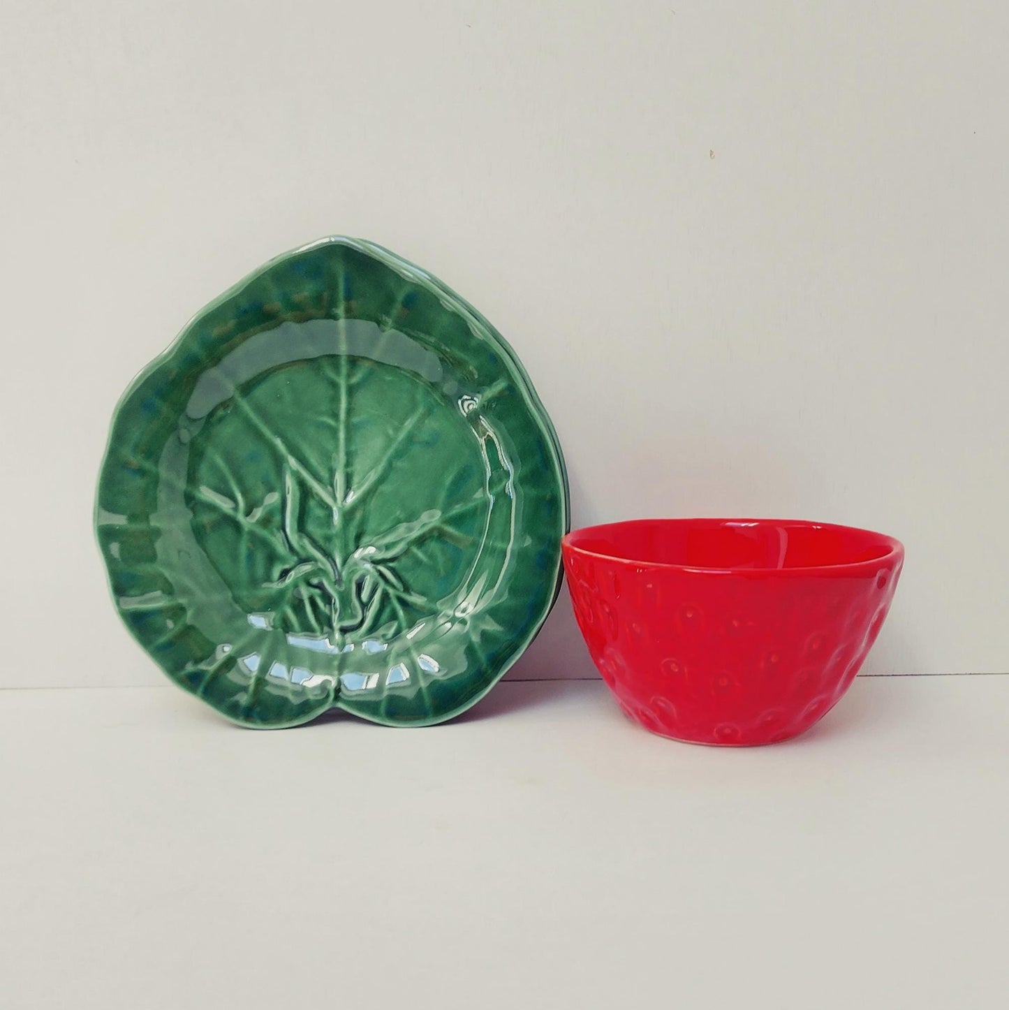 Handmade Strawberry Ceramic Bowl and Plate Set, Portuguese Pottery