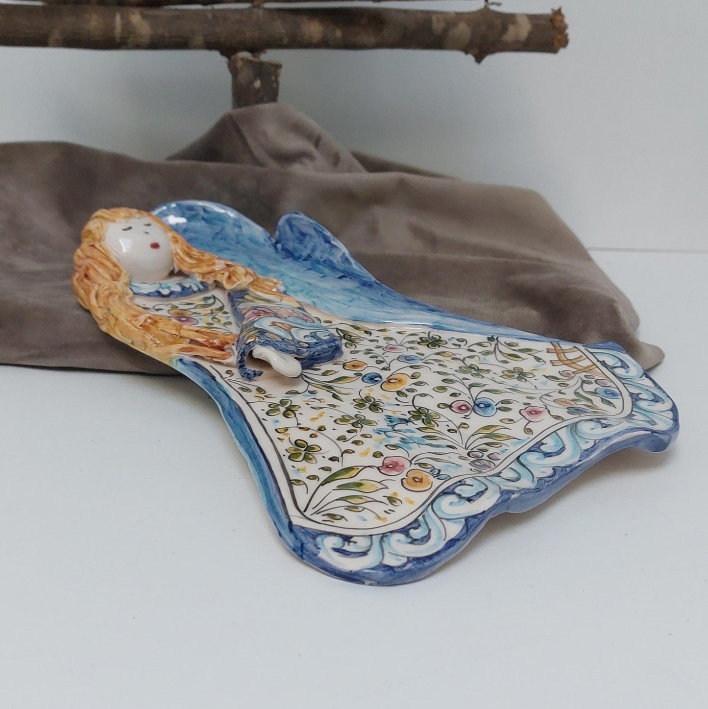 Hand-Painted Ceramic Angel Tile, Portuguese Wall Decor