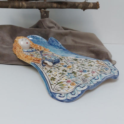 Hand-Painted Ceramic Angel Tile, Portuguese Wall Decor
