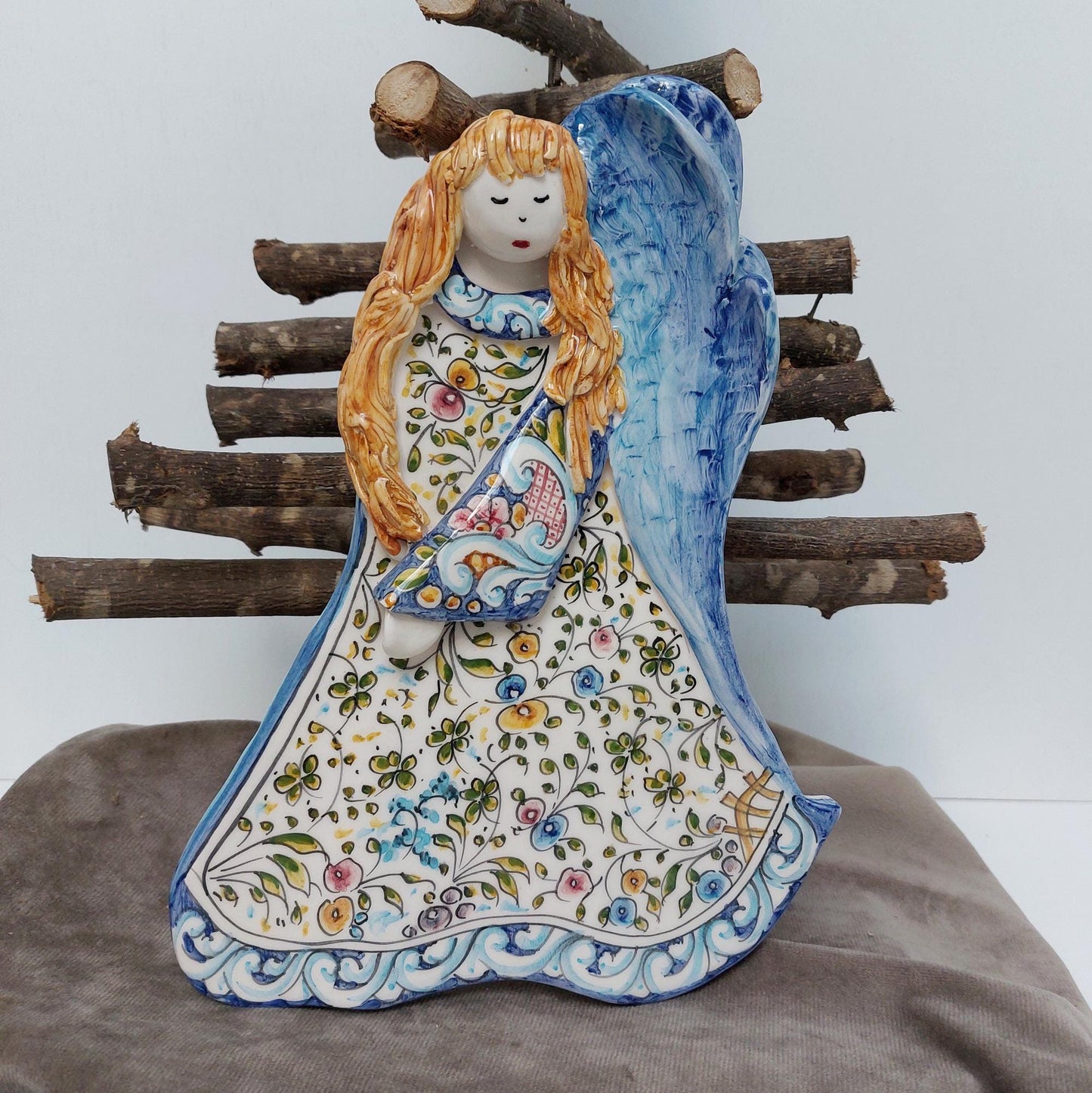 Hand-Painted Ceramic Angel Tile, Portuguese Wall Decor