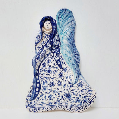 Hand-Painted Ceramic Angel Tile, Portuguese Wall Decor (6.69x0.98x9.05)