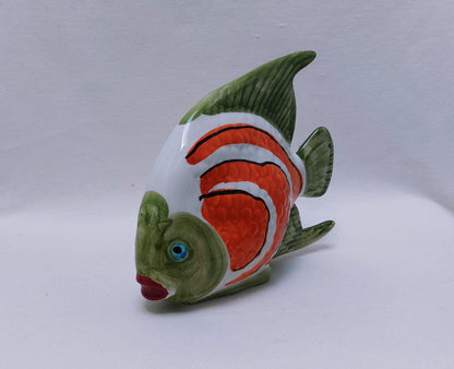 Hand-Painted Ceramic Fish Figurine, Portuguese Faiance Wall Decor
