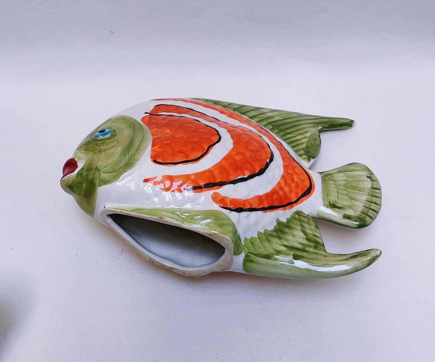 Hand-Painted Ceramic Fish Figurine, Portuguese Faiance Wall Decor