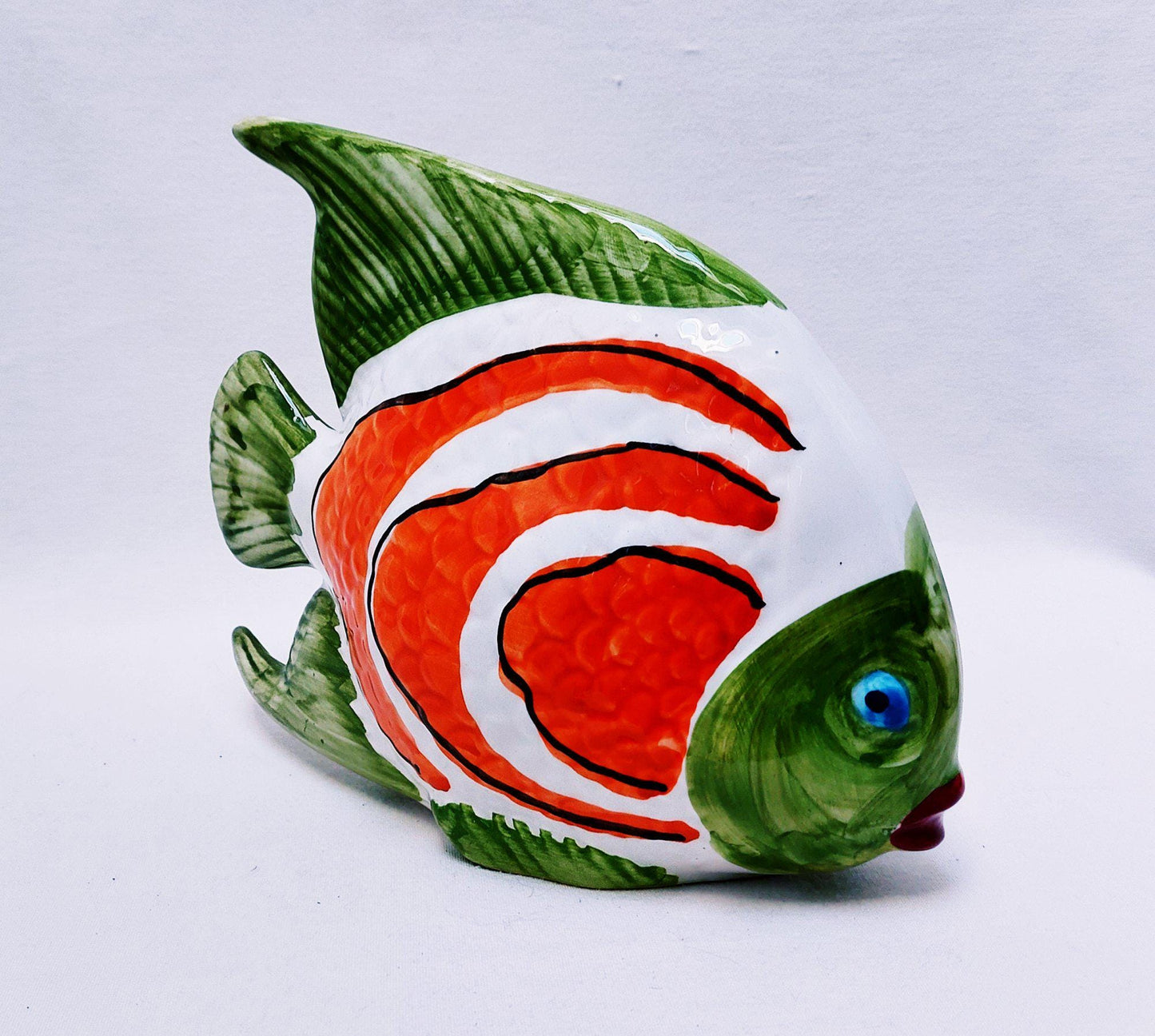 Hand-Painted Ceramic Fish Figurine, Portuguese Faiance Wall Decor
