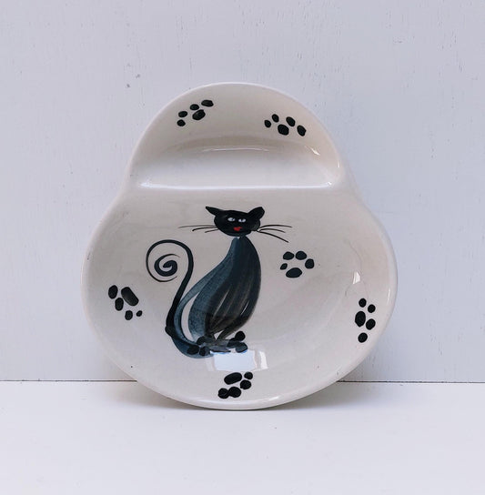 Portuguese Ceramic Olive Dish, Cat Design Appetizer Plate