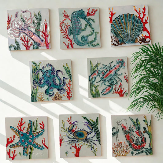 Hand-Painted Portuguese Tile Mural: Authentic Azulejo, Marine Animals