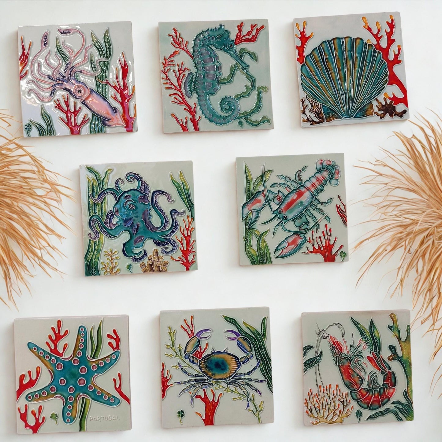 Hand-Painted Portuguese Tile Mural: Authentic Azulejo, Marine Animals