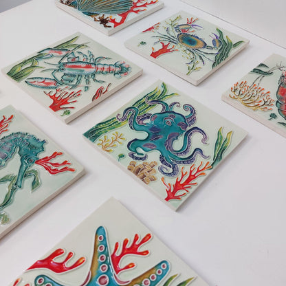 Hand-Painted Portuguese Tile Mural: Authentic Azulejo, Marine Animals