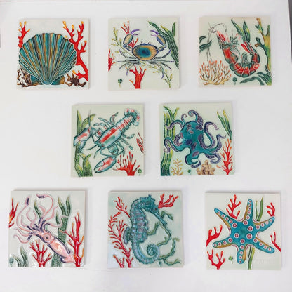 Hand-Painted Portuguese Tile Mural: Authentic Azulejo, Marine Animals