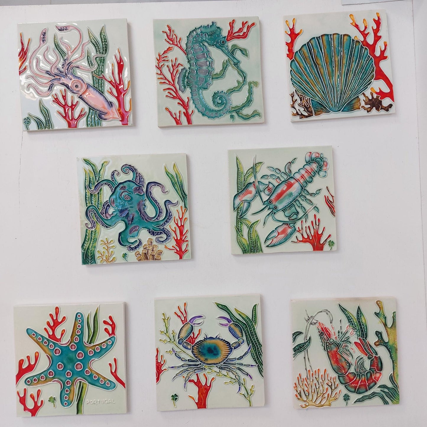 Hand-Painted Portuguese Tile Mural: Authentic Azulejo, Marine Animals