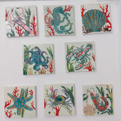 Hand-Painted Portuguese Tile Mural: Authentic Azulejo, Marine Animals