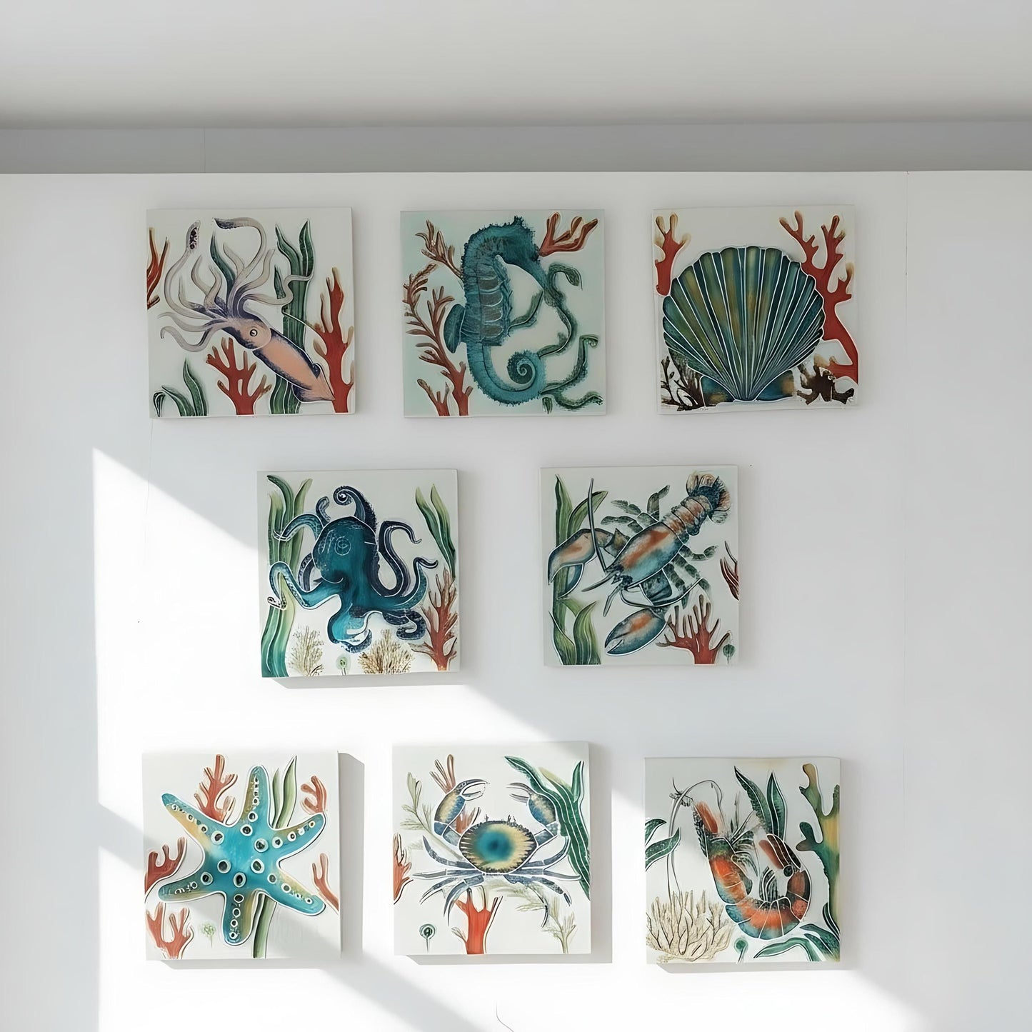Hand-Painted Portuguese Tile Mural: Authentic Azulejo, Marine Animals