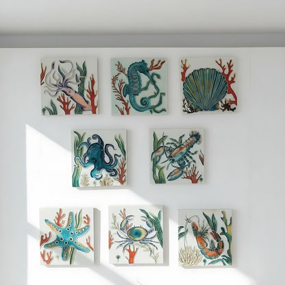 Hand-Painted Portuguese Tile Mural: Authentic Azulejo, Marine Animals