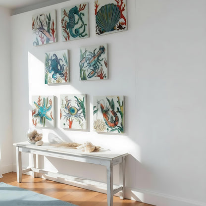 Hand-Painted Portuguese Tile Mural: Authentic Azulejo, Marine Animals