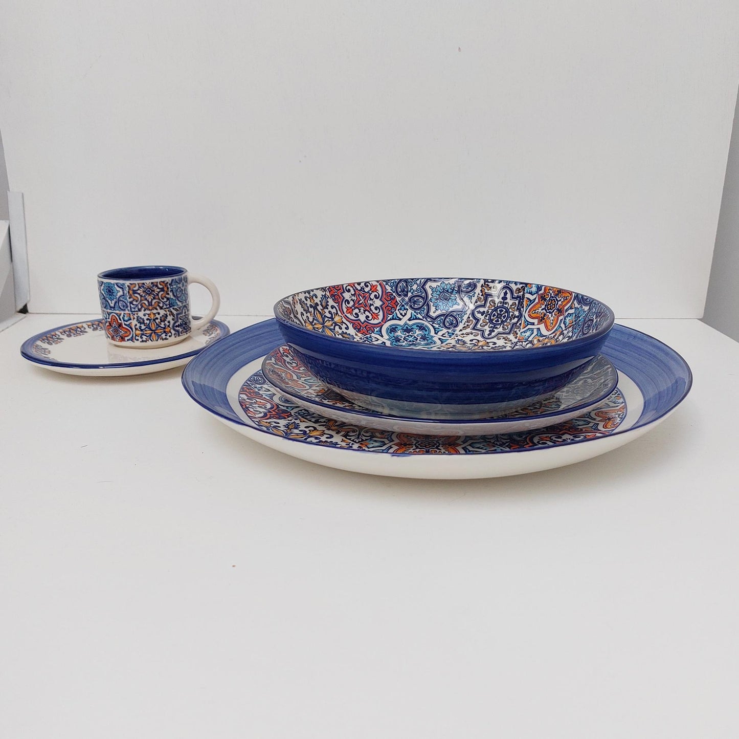 Handmade Portuguese Ceramic Plate Set, Azulejo Dinnerware