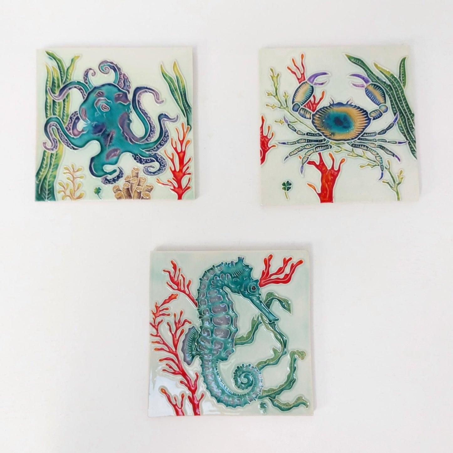 Hand-Painted Portuguese Tile Mural: Marine Animals, Set of 3