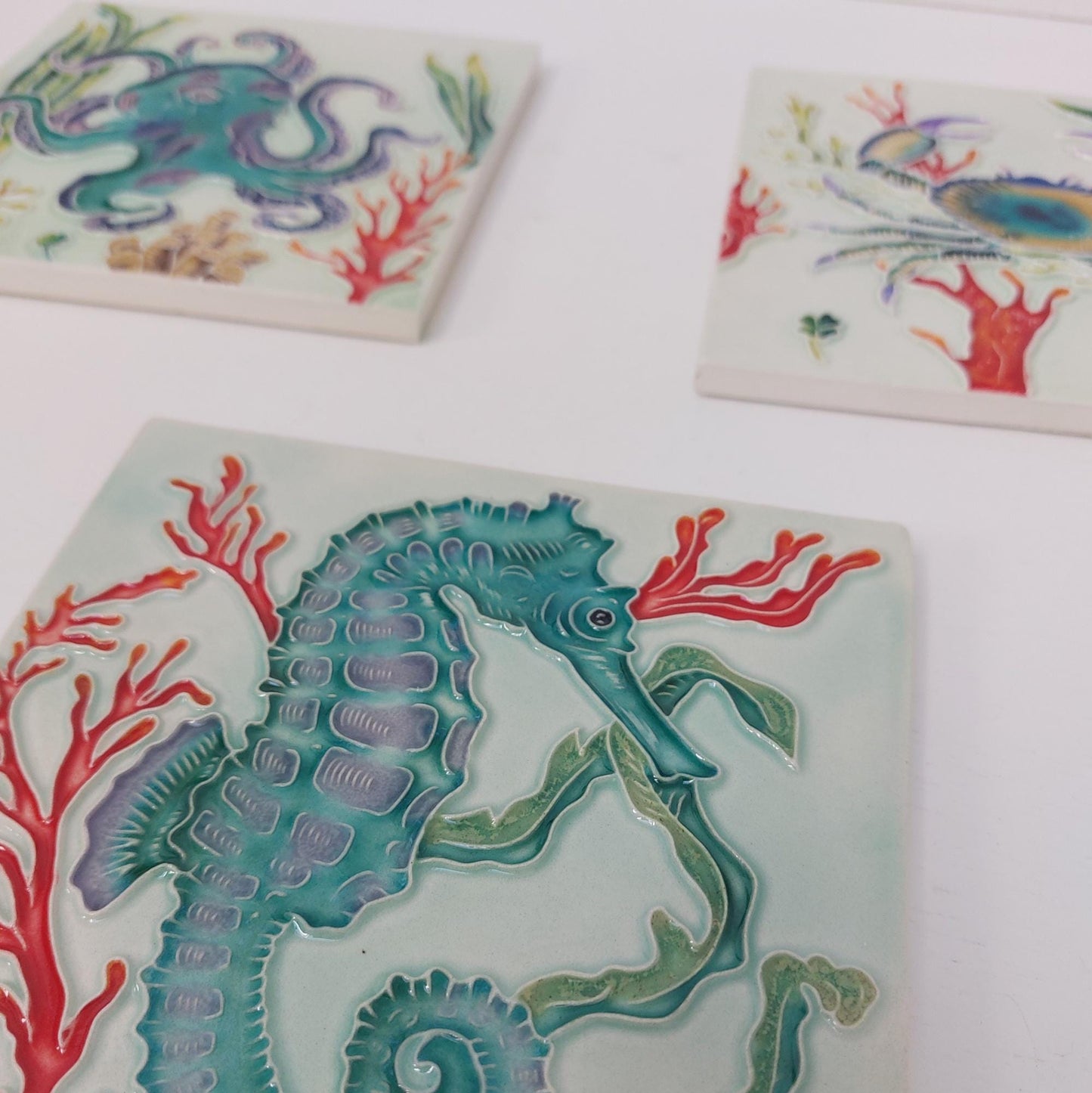 Hand-Painted Portuguese Tile Mural: Marine Animals, Set of 3