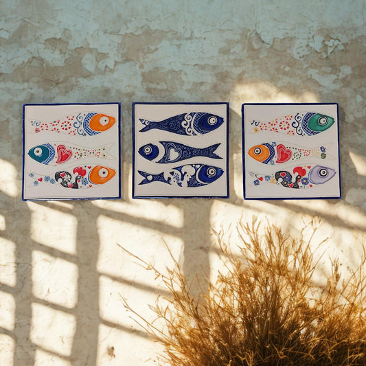 Hand-Painted Sardine Tile Mural: Authentic Portuguese Azulejo Wall Art