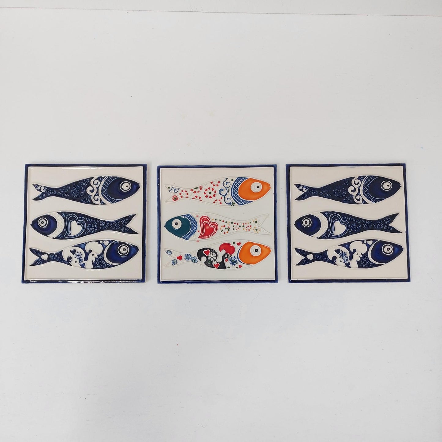 Hand-Painted Sardine Tile Mural: Authentic Portuguese Azulejo Wall Art
