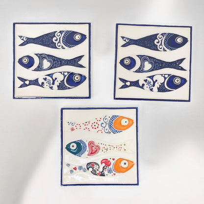 Hand-Painted Sardine Tile Mural: Authentic Portuguese Azulejo Wall Art