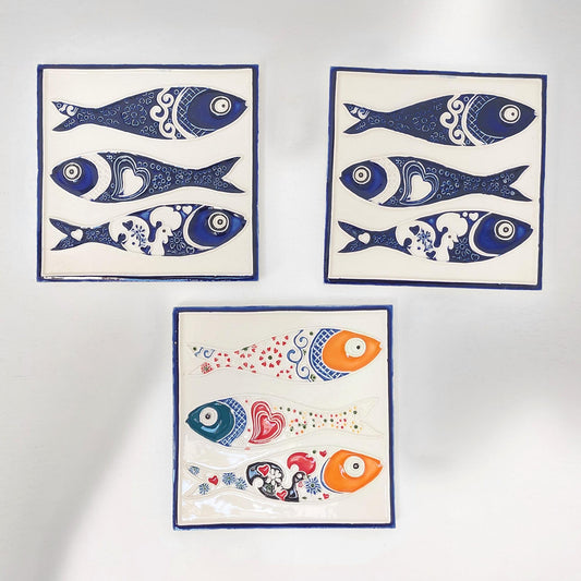 Hand-Painted Sardine Tile Mural: Authentic Portuguese Azulejo Wall Art
