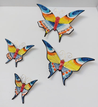 Hand-Painted Ceramic Butterfly Wall Art, 3D Mural, Set of 4