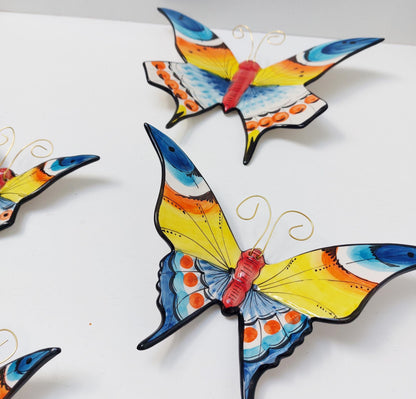 Hand-Painted Ceramic Butterfly Wall Art, 3D Mural, Set of 4