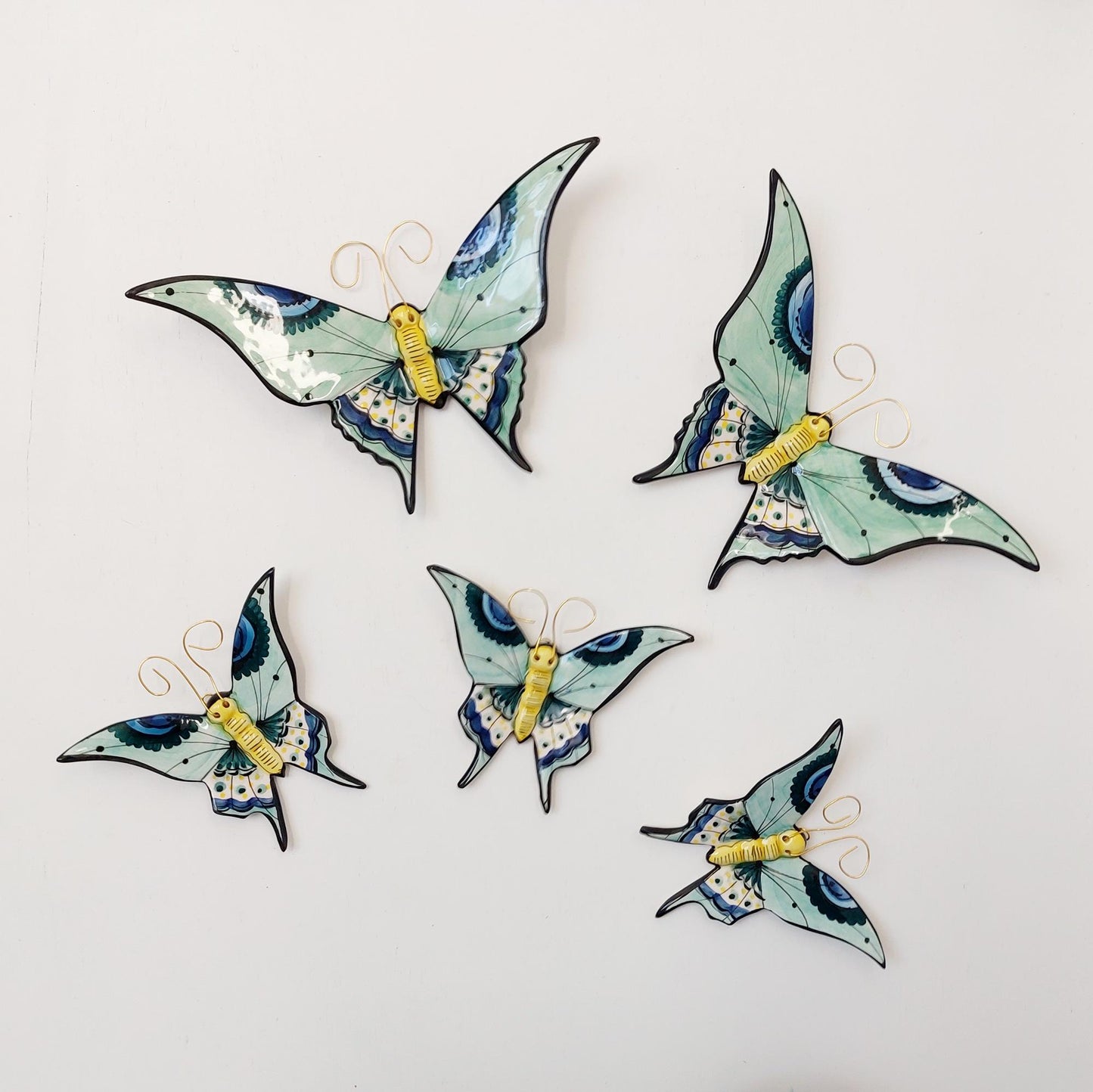 Hand-Painted Ceramic Butterfly Wall Art, 3D Butterfly Mural (Set of 5)