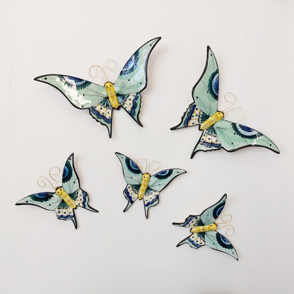 Hand-Painted Ceramic Butterfly Wall Art, 3D Butterfly Mural (Set of 5)