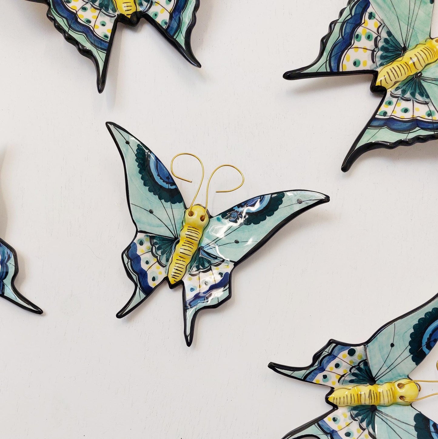 Hand-Painted Ceramic Butterfly Wall Art, 3D Butterfly Mural (Set of 5)