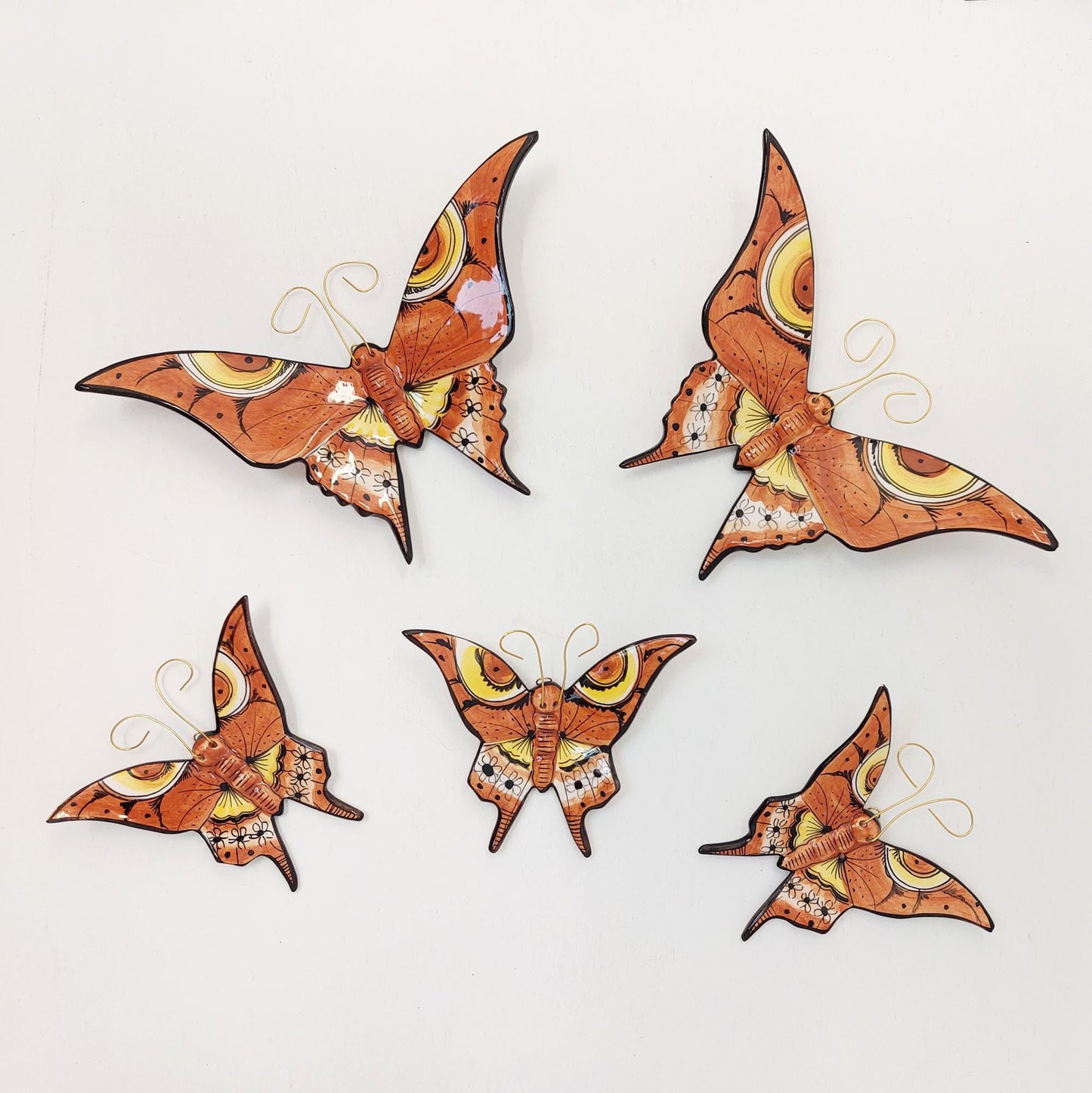 Hand-Painted Ceramic Butterfly Wall Art, 3D Mural (Set of 5)