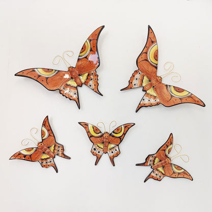 Hand-Painted Ceramic Butterfly Wall Art, 3D Mural (Set of 5)