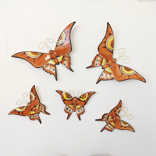Hand-Painted Ceramic Butterfly Wall Art, 3D Mural (Set of 5)